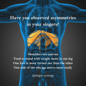 Image of body showing diaphragm with text overlay asking about postural patterns in singers
